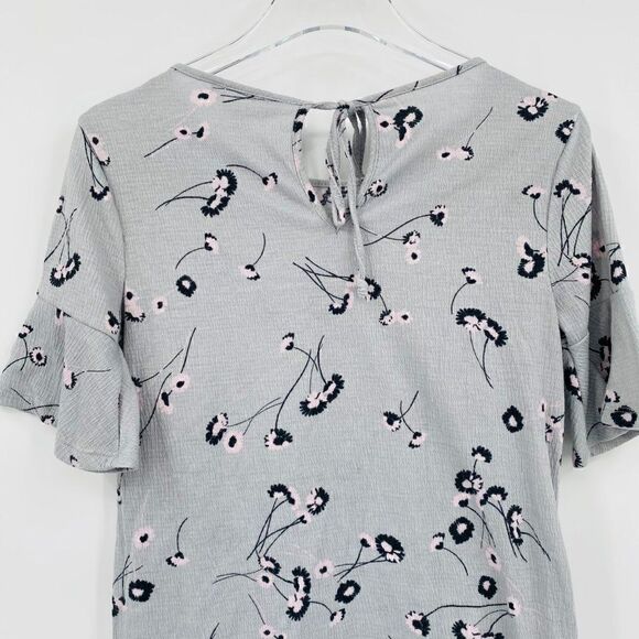 LC Lauren Conrad Size Small Gray Purple Floral Short Sleeve Boho Knit Top - Picture 8 of 9